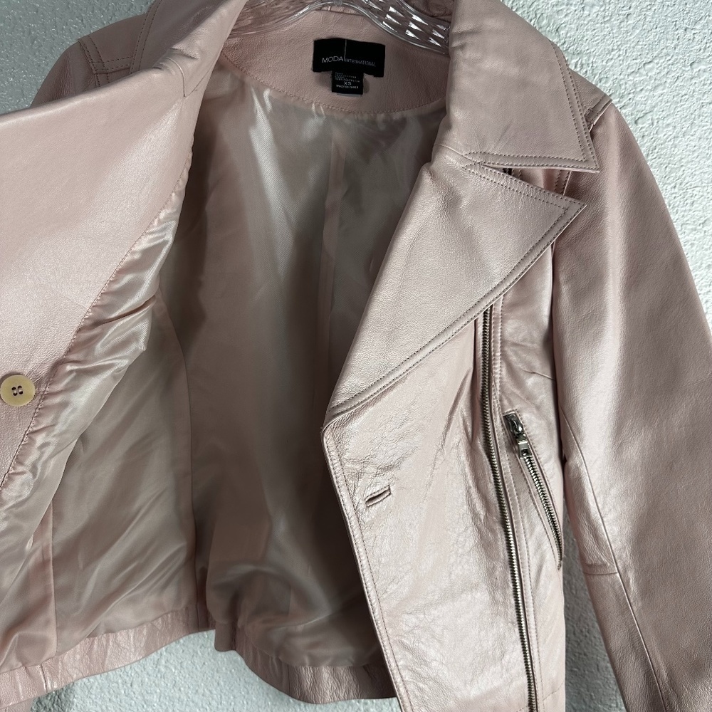 Moda International 100% Leather Pink Moto Jacket SZ XS - Picture 4 of 7